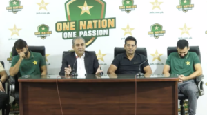 Watch: Muhammad Rizwan and Salman Ali Agha could not hide their smile when Mohsin Naqvi said that PCB got six months late to bring in Aaqib Javed